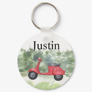 Motor Scooter Personalized  Watercolor Keychain
