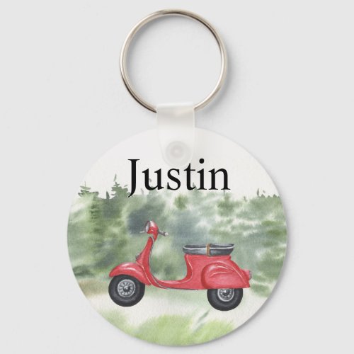 Motor Scooter Personalized  Watercolor Keychain