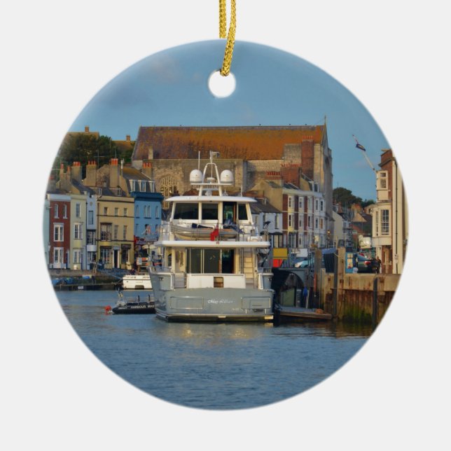 Motor Yacht In Weymouth Ceramic Ornament (Front)