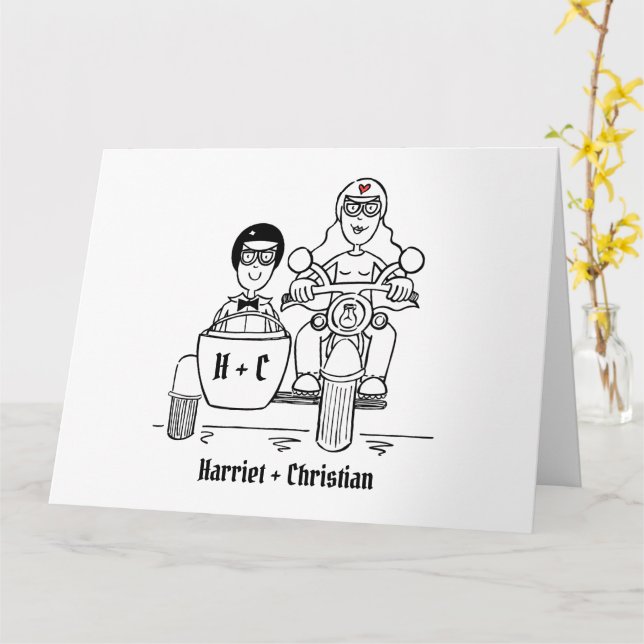 Motorbike and Sidecar Wedding Card (Yellow Flower)
