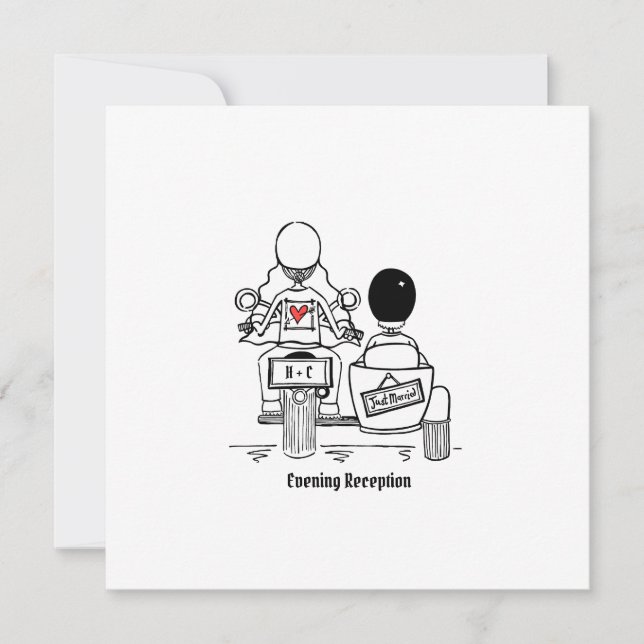 Motorbike and Sidecar Wedding Evening Reception Invitation (Front)