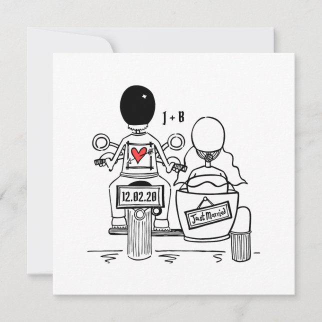 Motorbike and Sidecar Wedding Invitation (Front)