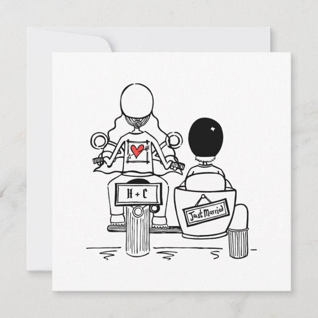 Motorbike and Sidecar Wedding Invitation (Front)