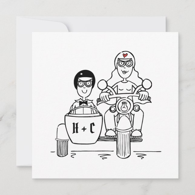 Motorbike and Sidecar Wedding Invitation (Front)