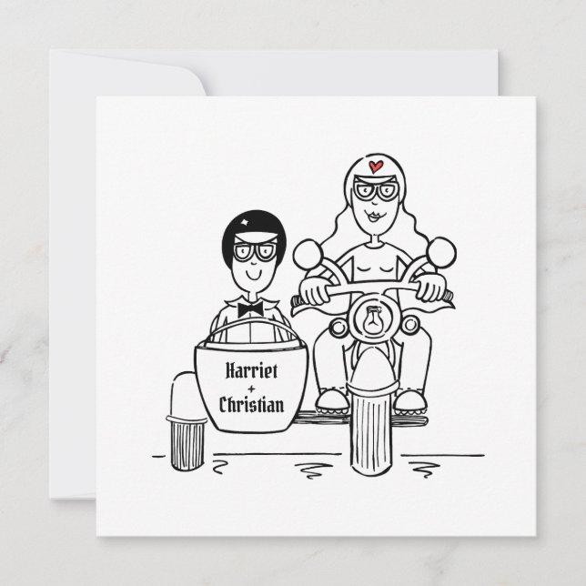 Motorbike and Sidecar Wedding Invitation (Front)