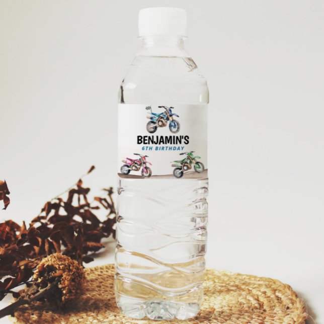 Motorbike Birthday Water Bottle Label (Creator Uploaded)