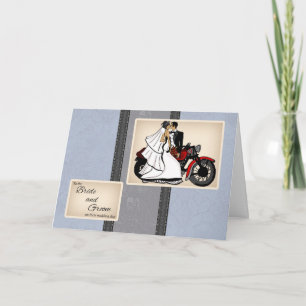 Motorbike Bride And Groom Congratulations Card