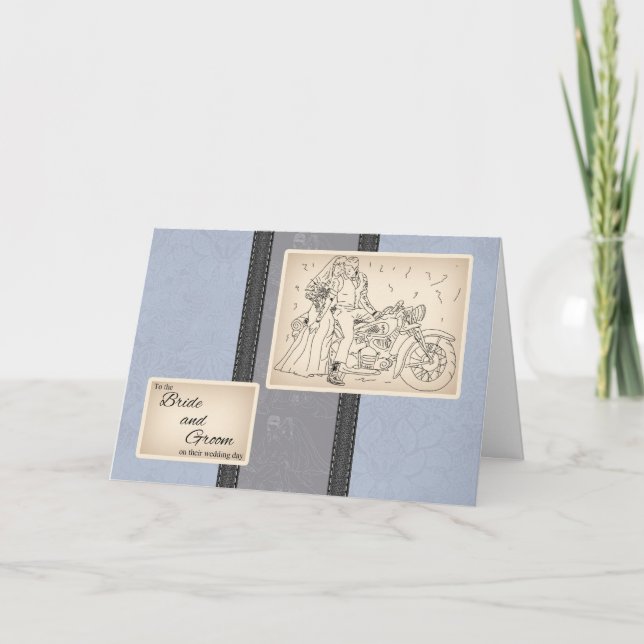 Motorbike Bride And Groom Congratulations Card (Front)