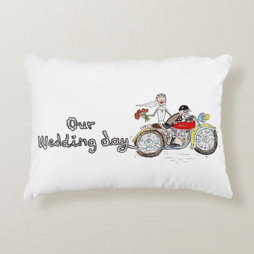 Motorbike Bride and Groom Wedding Accent Pillow