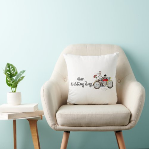Motorbike Bride and Groom Wedding Accent Pillow
