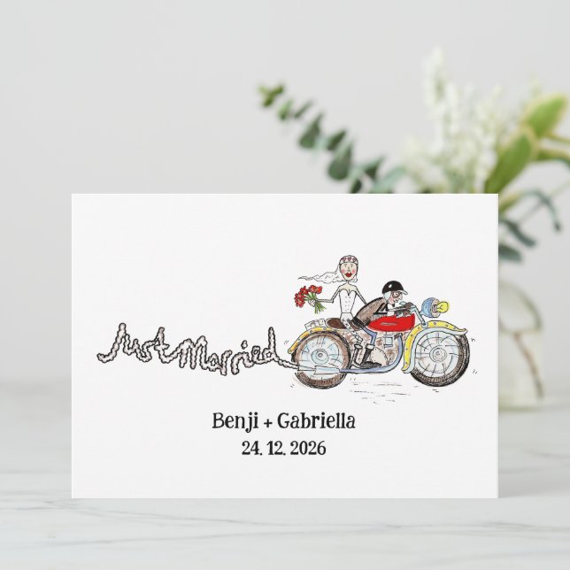 Motorbike Bride and Groom Wedding Evening Invitation (Standing Front)