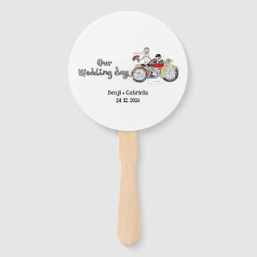 Motorbike Bride and Groom Wedding Hand Fan