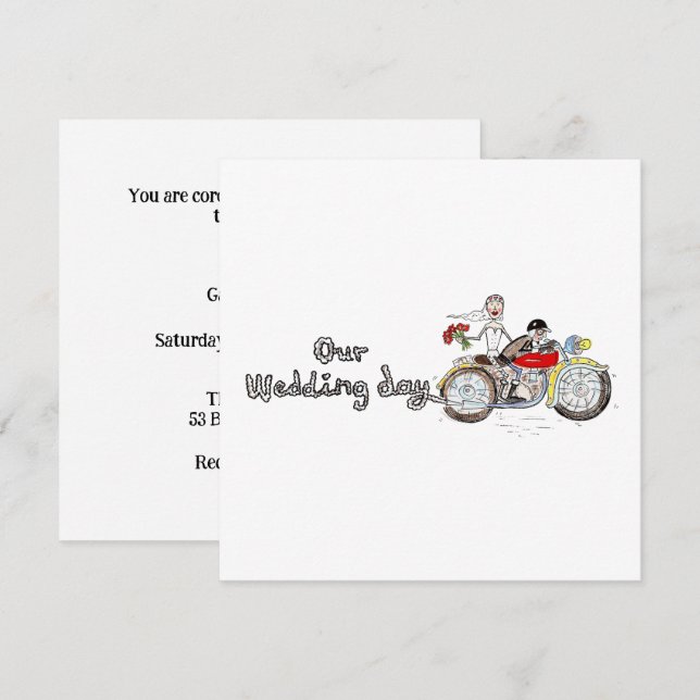 Motorbike Bride and Groom Wedding Invitation (Front/Back)