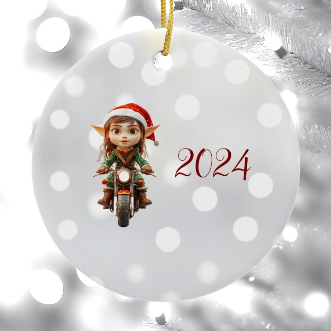 Motorbike Christmas Elf Ceramic Ornament (Creator Uploaded)