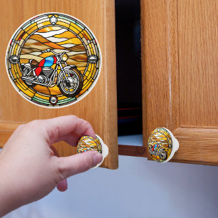 Motorbike Faux Stained Glass  Ceramic Knob