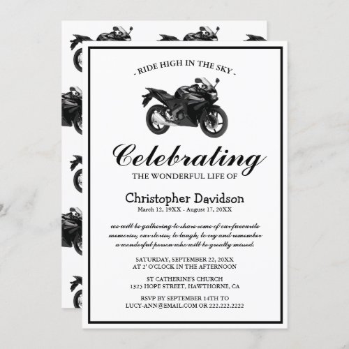 Motorbike Funeral  Celebration of Life Sympathy Invitation