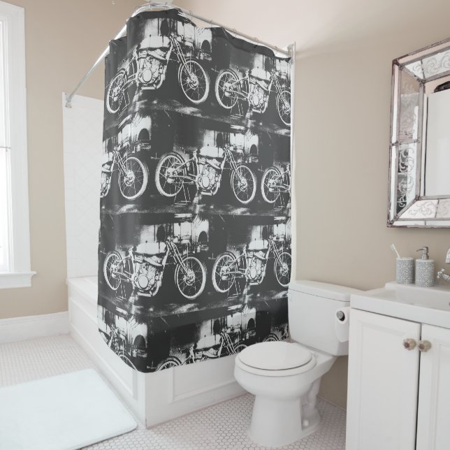 Motorbike Motorcycle Biker Rider Bike Shower Curtain (In Situ)