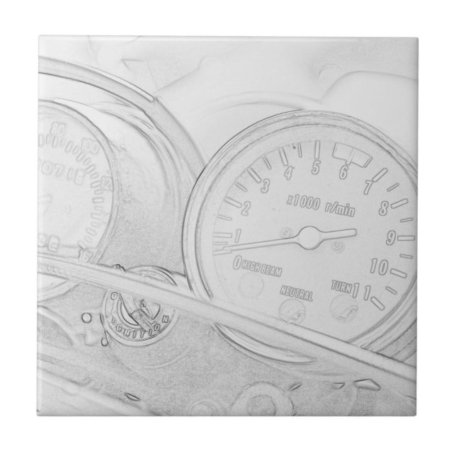 Motorbike Motorcycle Speedometer Sketch Ceramic Tile (Front)