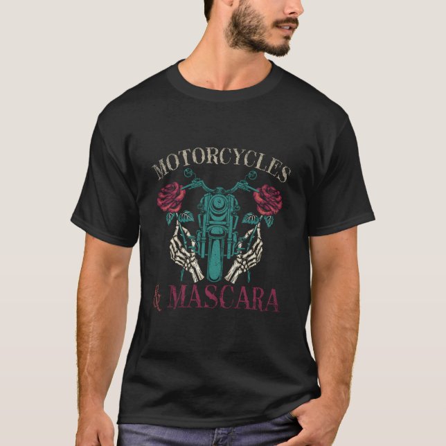 Motorbike Riding Motorcycles And Mascara Roses Bik T-Shirt (Front)