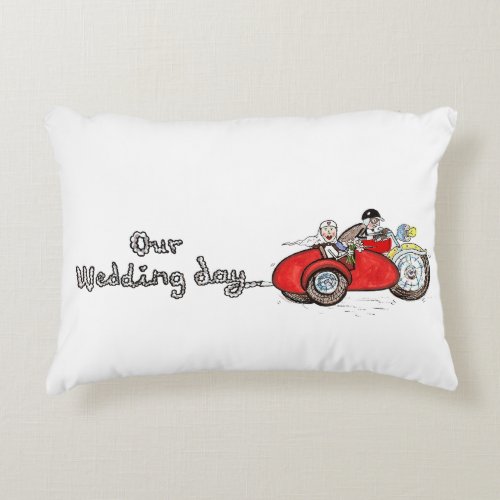 Motorbike & Sidecar Bride and Groom Wedding Accent Pillow