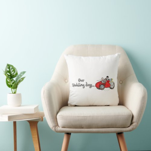 Motorbike & Sidecar Bride and Groom Wedding Throw Pillow