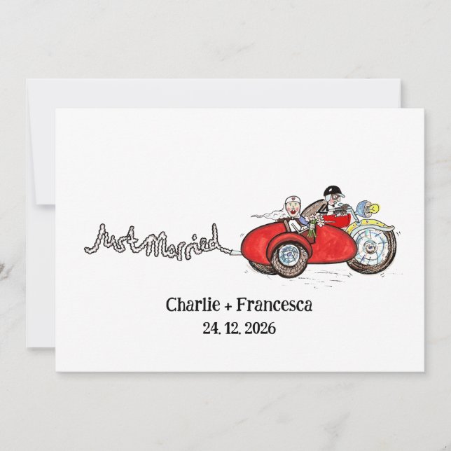 Motorbike & Sidecar Wedding Evening Invitation (Front)