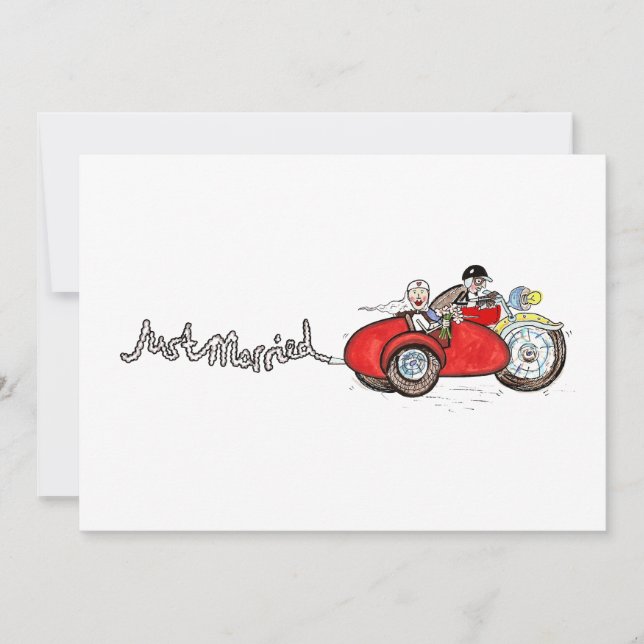 Motorbike & Sidecar Wedding Evening Invitation (Front)