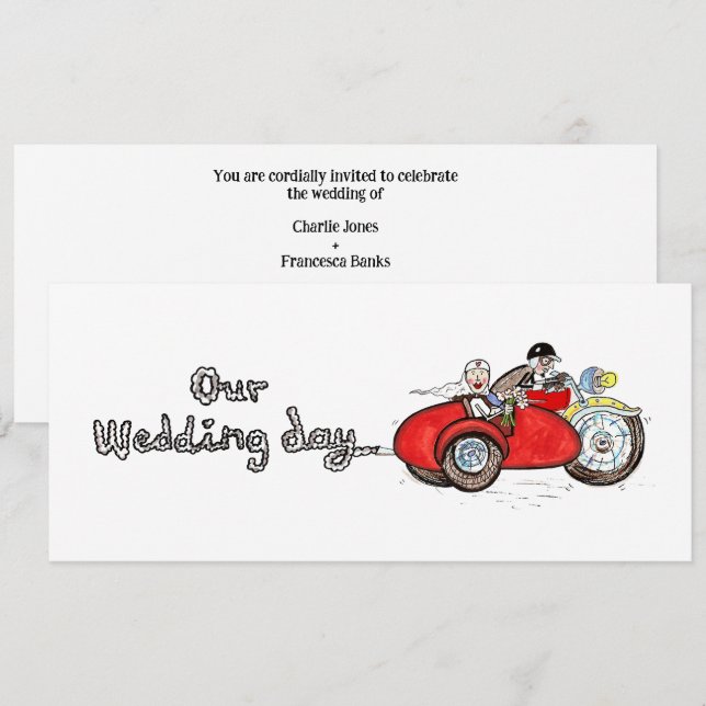 Motorbike & Sidecar Wedding  Invitation (Front/Back)
