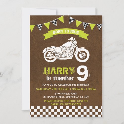 Motorbike themed birthday party invitation