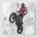 Motorbike Trials Rider Square Wall Clock at Zazzle