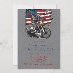 Motorbike United States Flag 00th Birthday Party Invitation