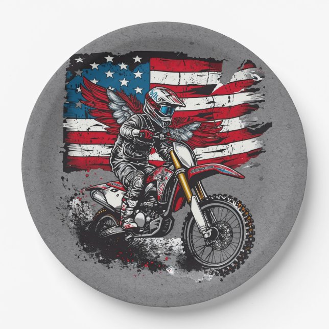Motorbike United States Flag 00th Birthday Party Paper Plates (Front)