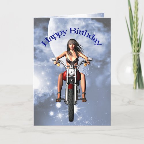 Motorbiker girl birthday card