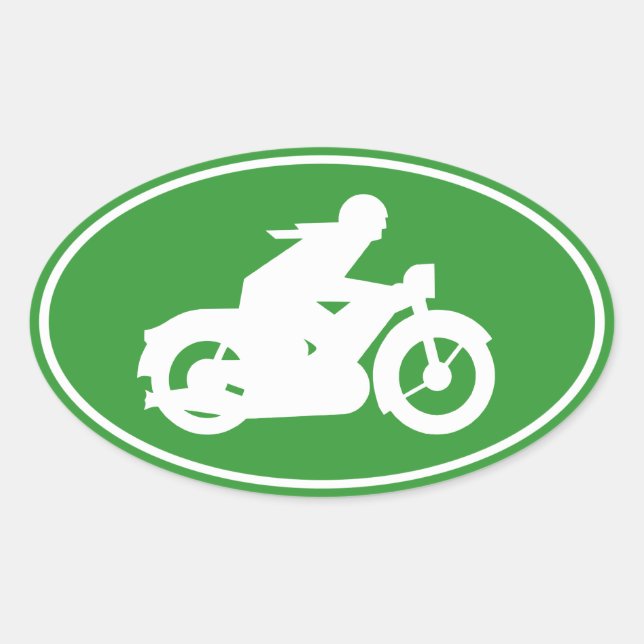 Motorbiker Silhouette Sign Oval Sticker (Front)