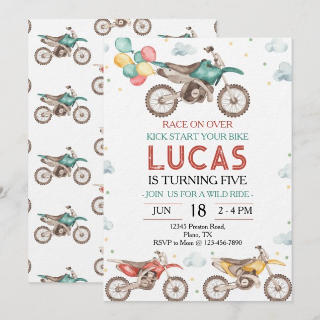 Motorbikes Dirt Bike Birthday Invitation (Front/Back)