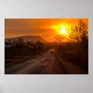 Motorbiking in sunset poster