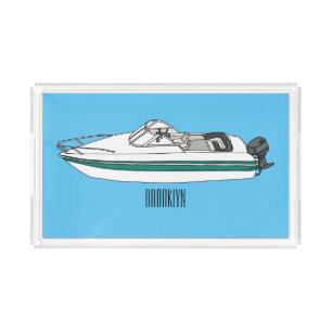 Motorboat cartoon illustration acrylic tray
