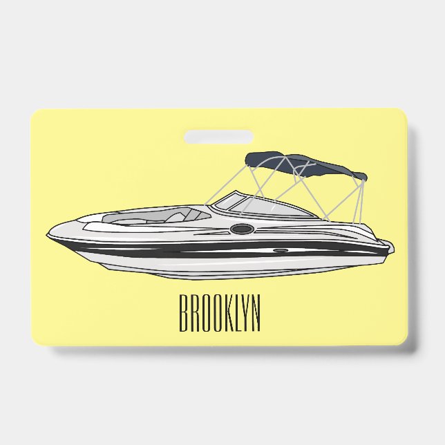 Motorboat cartoon illustration badge (Front)