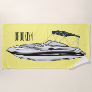 Motorboat cartoon illustration beach towel