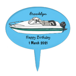 Cute fishing trawler boat cartoon illustration cake topper