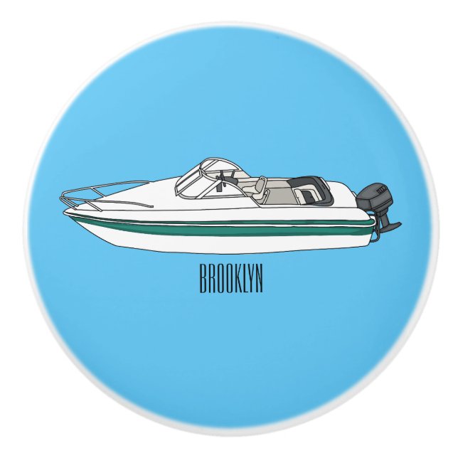 Motorboat cartoon illustration  ceramic knob (Front)