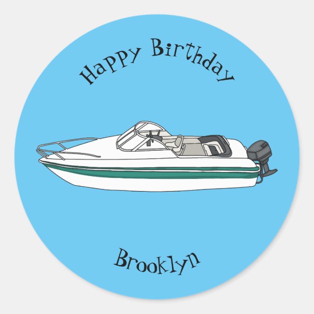 Motorboat cartoon illustration classic round sticker (Front)