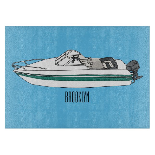 Motorboat cartoon illustration cutting board (Front)