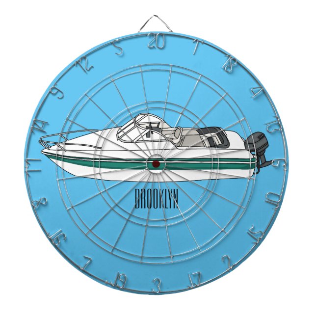Motorboat cartoon illustration dart board (Front)