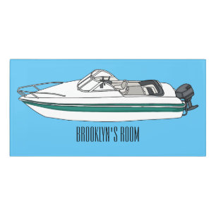 Motorboat cartoon illustration door sign