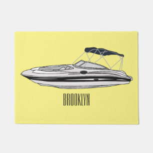 Motorboat cartoon illustration doormat