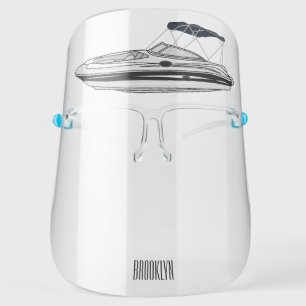 Motorboat cartoon illustration face shield