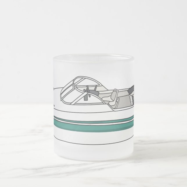 Motorboat cartoon illustration frosted glass coffee mug (Center)