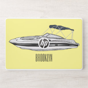 Motorboat cartoon illustration HP laptop skin
