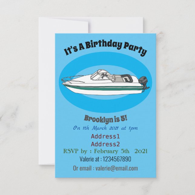 Motorboat cartoon illustration invitation (Front)